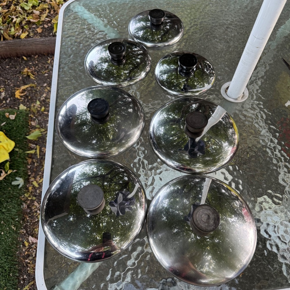 Vintage Revere Ware Stainless Steel Replacement Lids Lot of 7 Bakelite Knobs